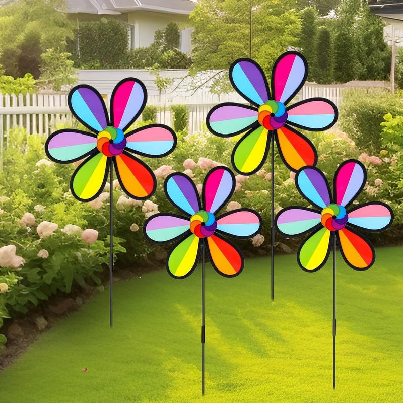 Garden Windmill Set Of 4 Petal Shape Colorful Yard Pinwheels Weather-Resistant Outdoor Decorations For Patio Lawn Terrace Porch