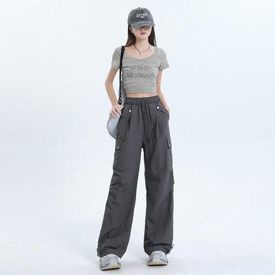Kadınlar için Sonbahar Günlük Pantolonlar Salıncak Stil Elastik Bel Pantolon Bacaklar İpli Geniş Paça Pantolon Kadınlar için Sonbahar