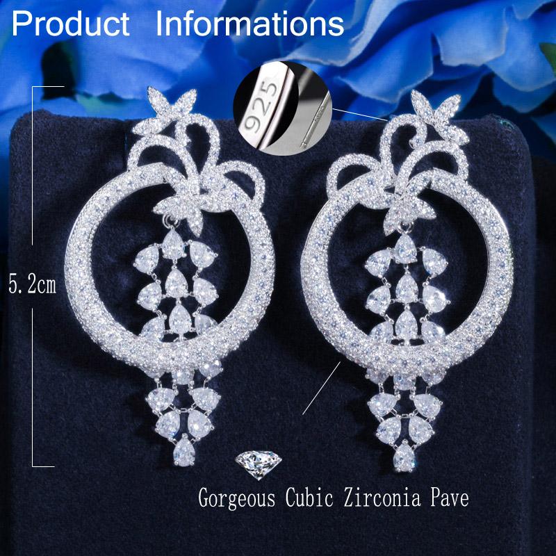 CMM Geometric Round Dangle Drop Long Royal Blue Earrings Luxury Women Wedding Evening Party Jewelry