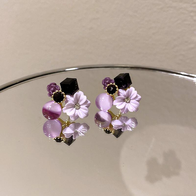 Super fairy pink flower love fringed earrings versatile temperament earrings light luxury earrings women