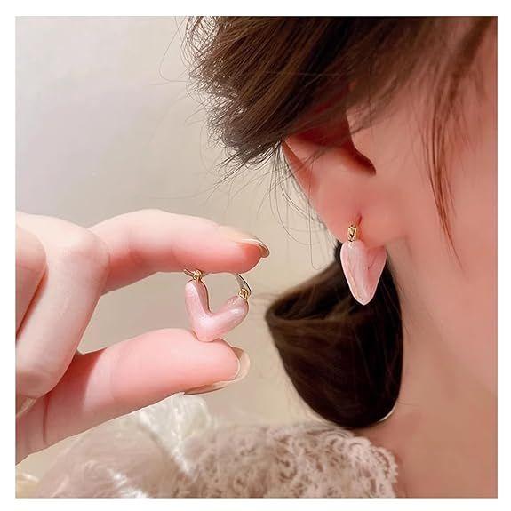 Серьги-кольца в форме сердца для женщин. Серьги-сердечки с эмалью. Гипоаллергенные — фото 3