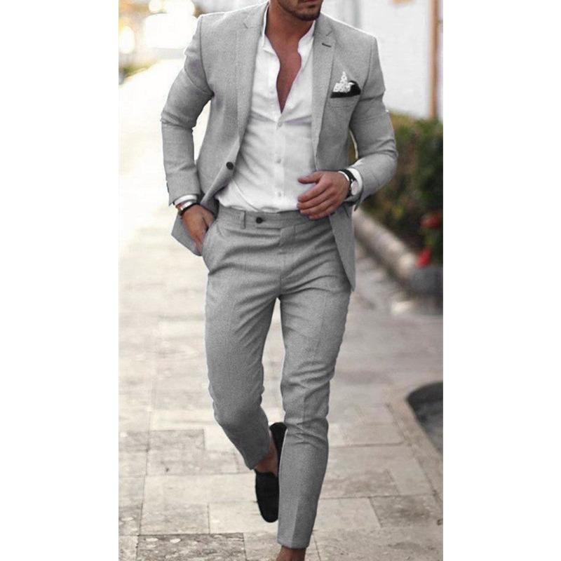 

Новий чоловічий костюм, однотонний модний набір із двох частин 2XL світло-сірого кольору