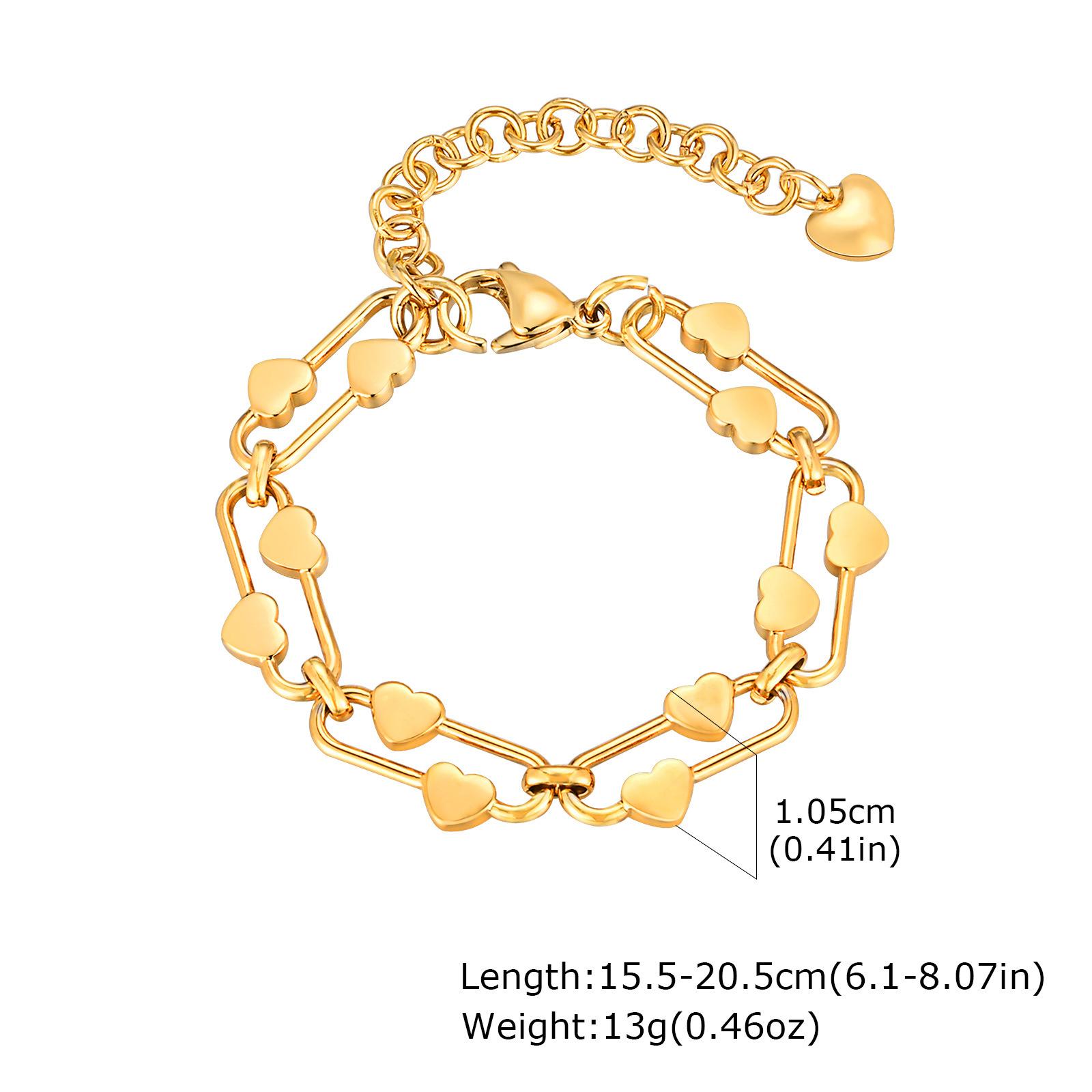 Jewelry Stainless Steel Heart Oval Handmade Chain Bracelet Ladies 2161 золотой