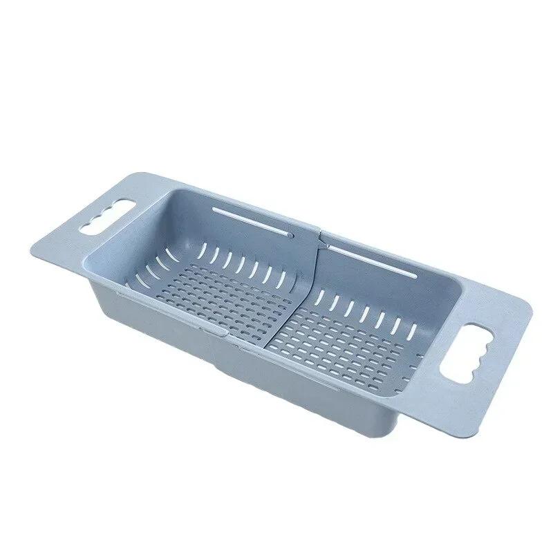 Kitchen Portable Adjustable Dish Drainer Sink Drain Basket Washing Vegetable Fruit Plastic Drying Rack Accessories Supplies