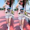 Plus Size Women's Cartoon Short Sleeve Loose Shorts Summer Set - 2026 Korean Style Slimming Two-Piece Casual Outfit
