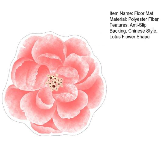 Lotus Flower Floor Mat Non-Slip Round Area Rug Washable Floral Carpet Chinese Style Rug for Bedroom Living Room Kitchen Bathroom Cloakroom