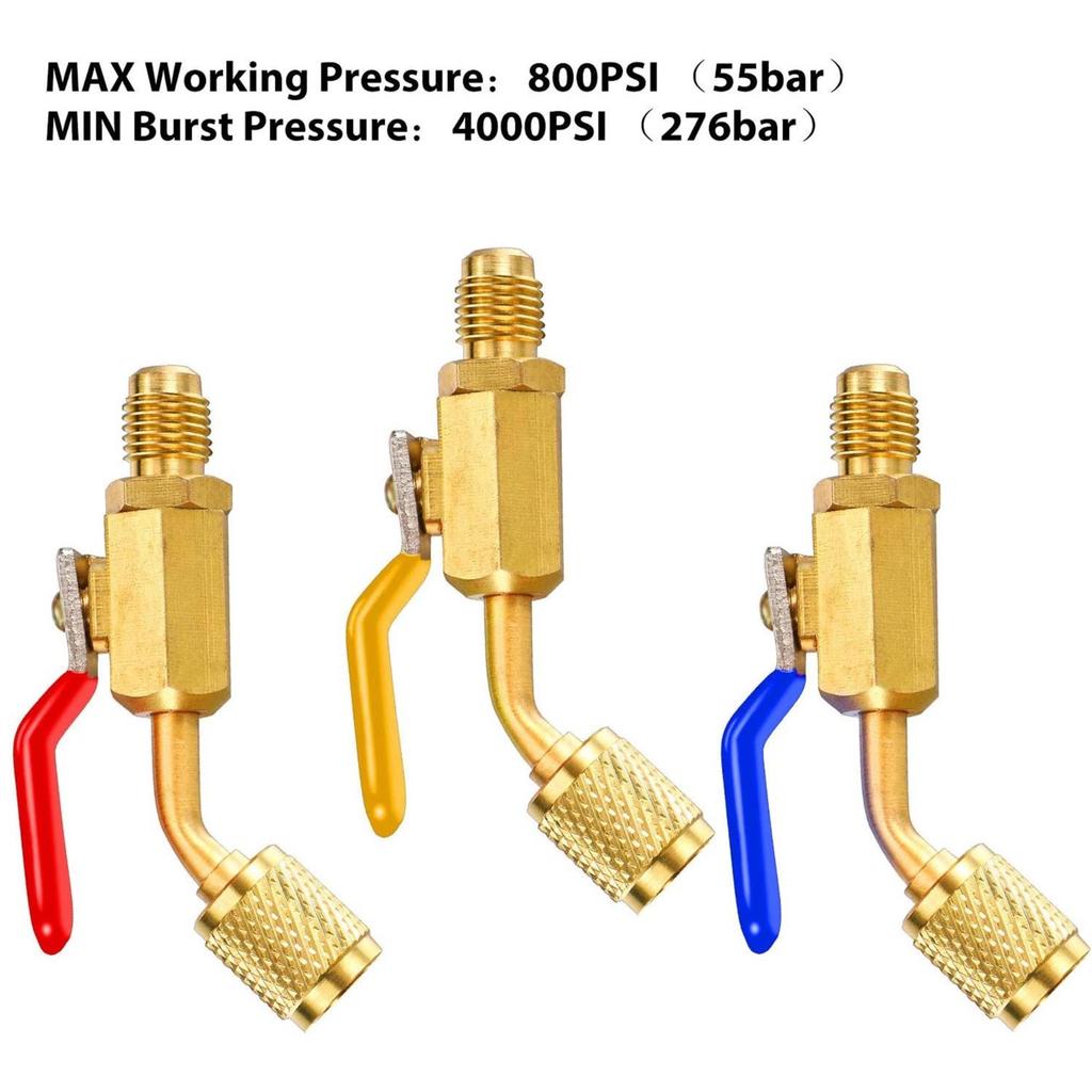 3PCS R410A Refrigerant Straight Ball Valves AC Charging 5/1" Male To 5/16" Female SAE Valve