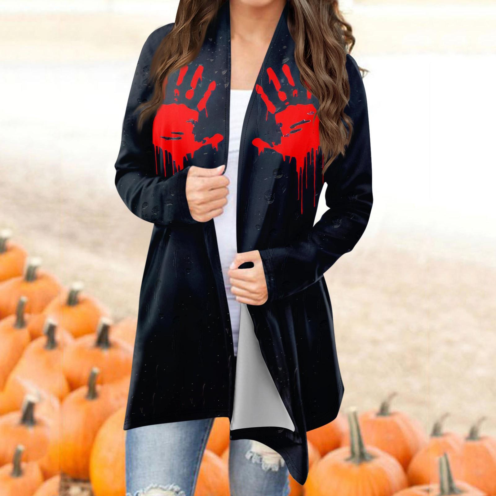 Женский модный повседневный кардиган средней длины с принтом на Хэллоуин — фото 6