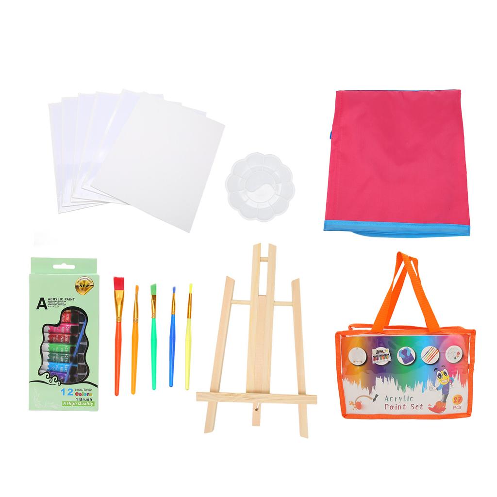 27Pcs Kids Paint Set Washable Assorted Colors Waterproof Smock Acrylic Painting Supplies for Children Family Education
