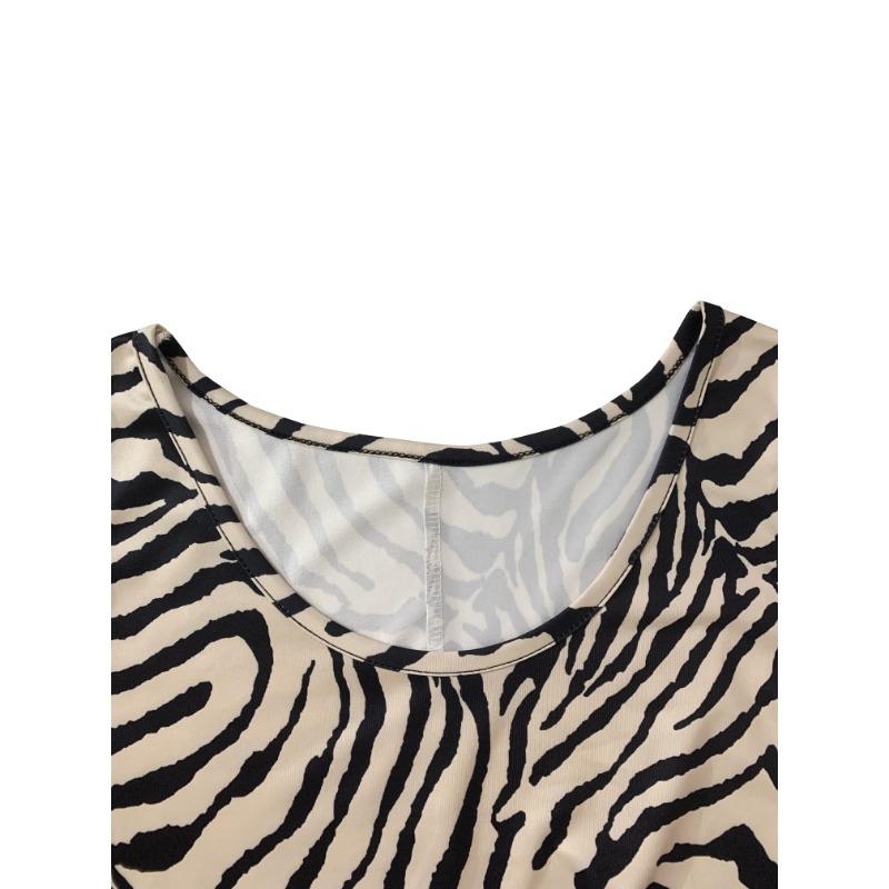 Zebra Striped Crew Neck Dress, Vacation Style Sleeveless Tank Dress, Women's Clothing