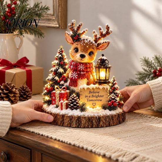 Resin Christmas Micro Landscape Lighted Ornament, Night Light, Decorative Figurine with Desktop Decorations LED Light for Bookshelf and Holiday