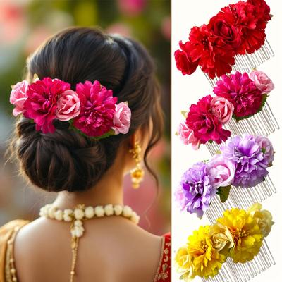 1PCS New Simulation Handmade Unique Rose Flower Hair Comb, Bohemian Floral Bridal Wedding Updo Hair Comb, Festival Headpiece Side Hair Comb
