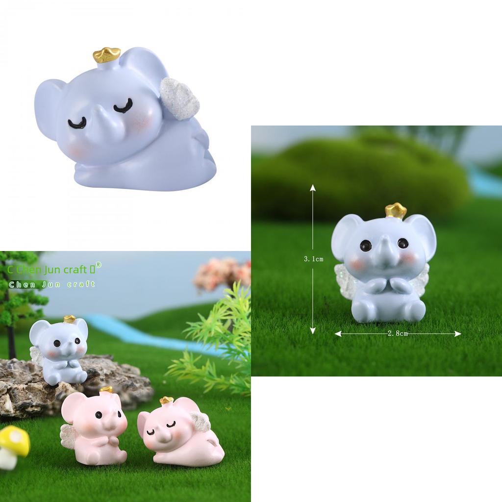 Adorable Pink Blue Resin Elephant Set Miniature Animal Figures For Home Decor
