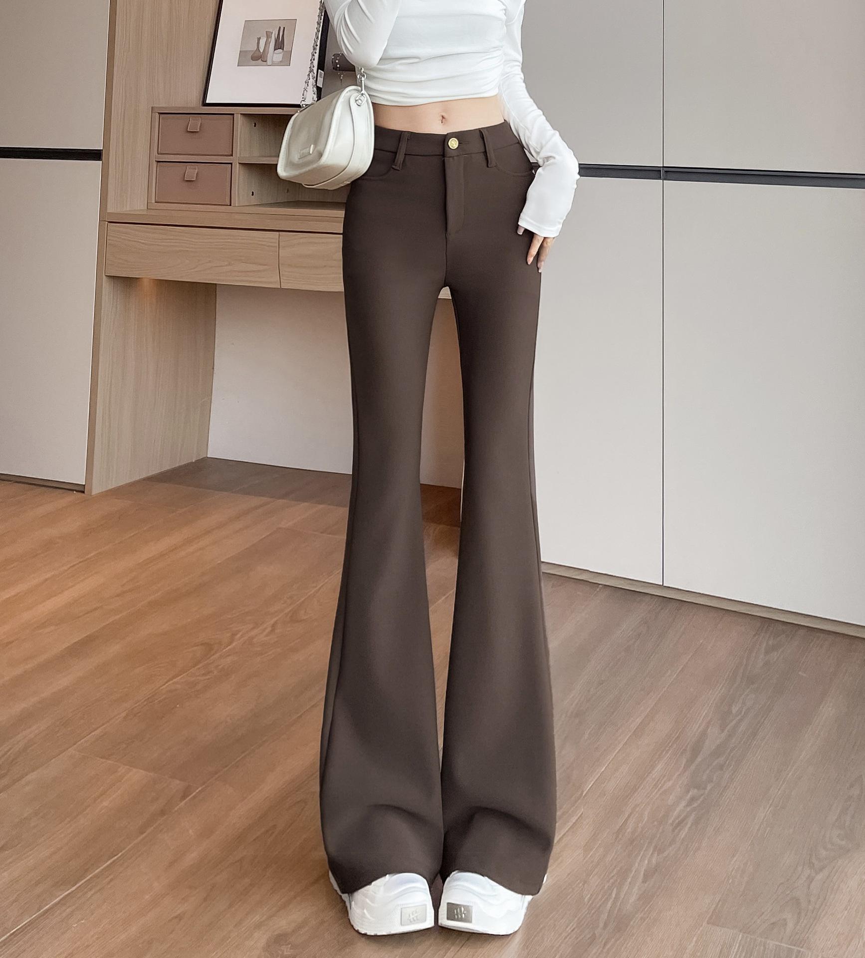 

Women s Coffee High Waist Micro-Flare Suit Pants with Wide Belt L