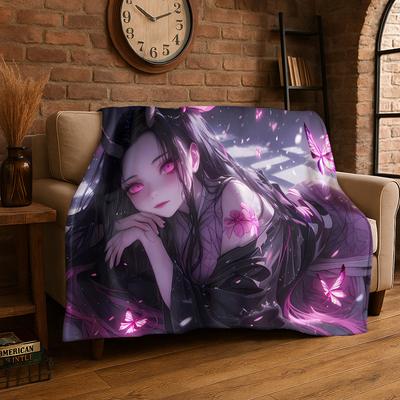 Cartoon Demon Slayer Anime Kamado Nezuko Tanjirou Flannel Blanket Soft Warm Throw Blanket for Bedroom Living Room Bed Travel