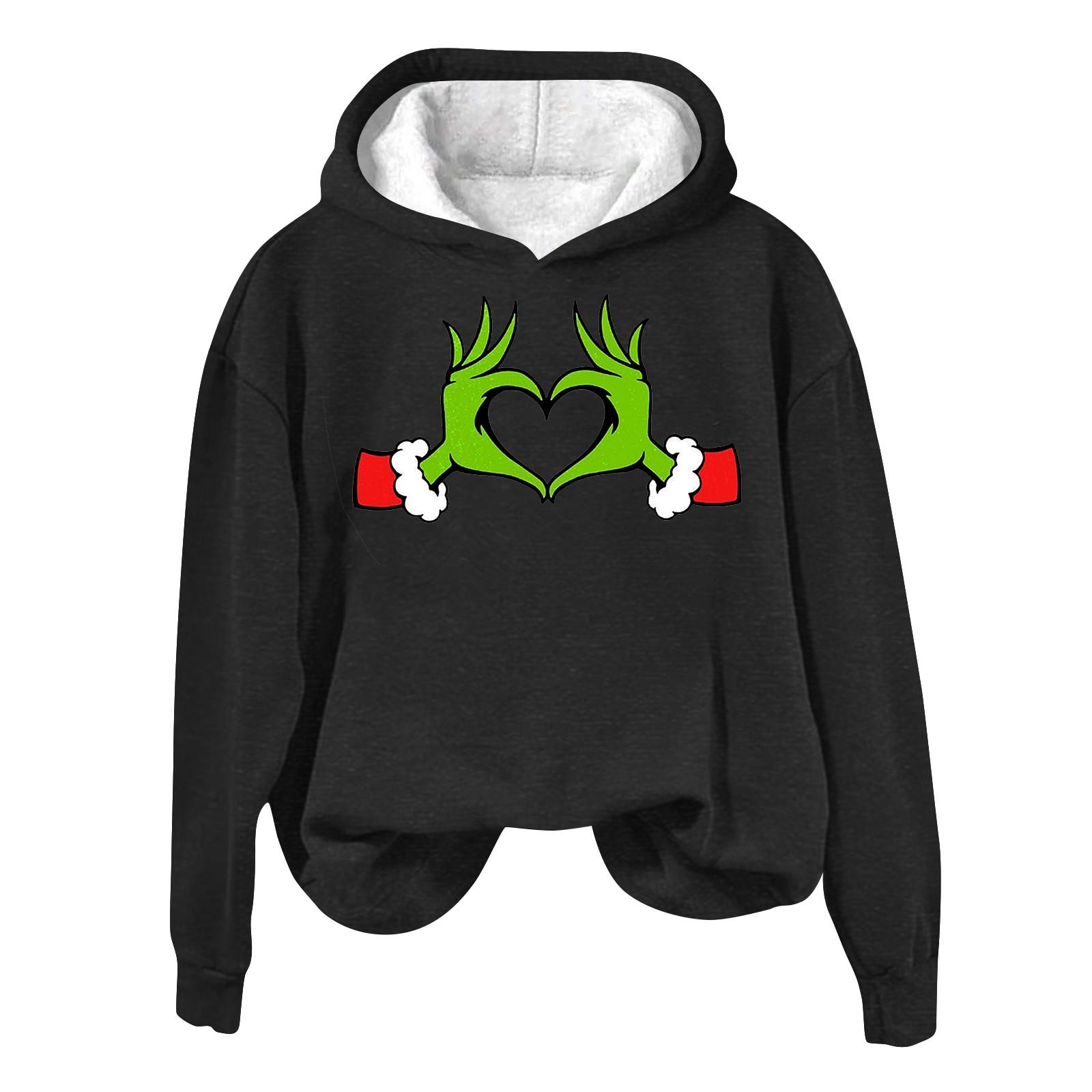 Ladies Fashion Casual Long Sleeve Shoulder Insert Halloween Printed -Neck Hoodie Top XL чёрный