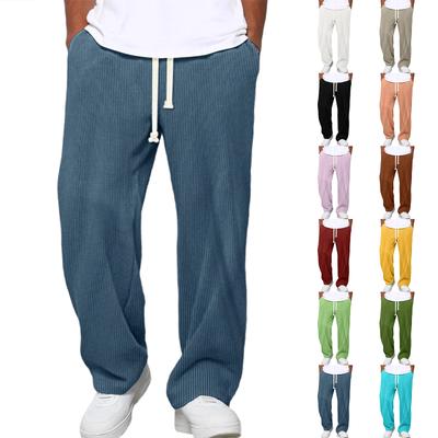 Men’s Drawstring Waist Loose Fit Corduroy Lounge Pants Casual Straight Leg Trousers with Adjustable Waistband
