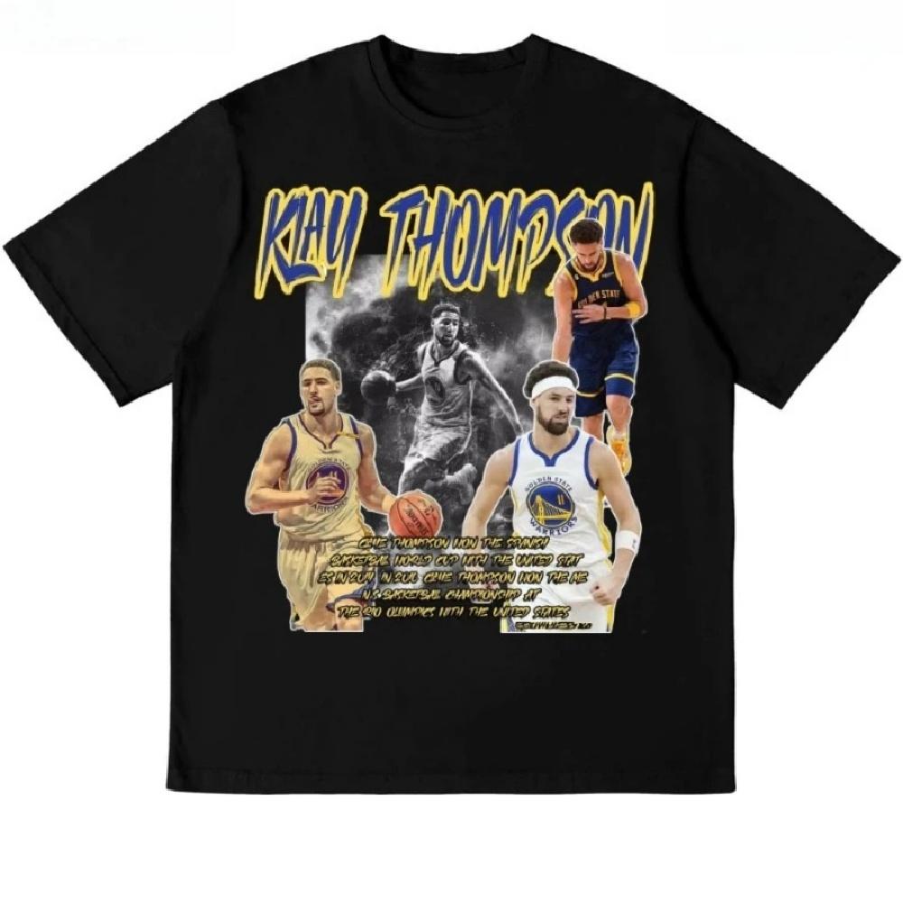 

American Klay Thompson Basketball Short-sleeved T-shirt Summer Trendy Brand Retro Print Men s and Women s Loose Crew Neck Top S