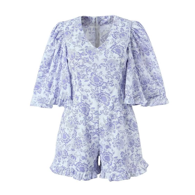 

Romantic Light Purple V-neck Flared Sleeves High Waist Jumpsuit Lavender jumpsuit L