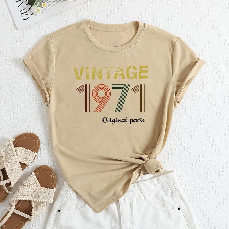 Summer Women's Fashionable Digital Short Sleeved Casual Loose Cotton Round Neck Top