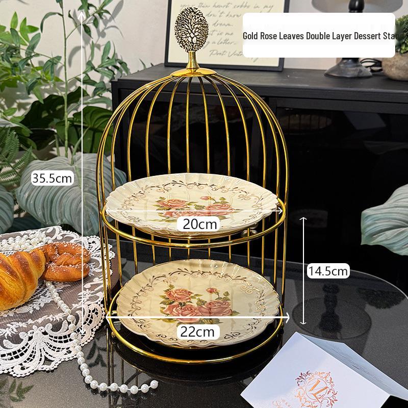 Ceramic Three-Tier Pastry Stand: English-European Style Fruit Bowl, Cake, Candy, and Snack Plate for Afternoon Tea.