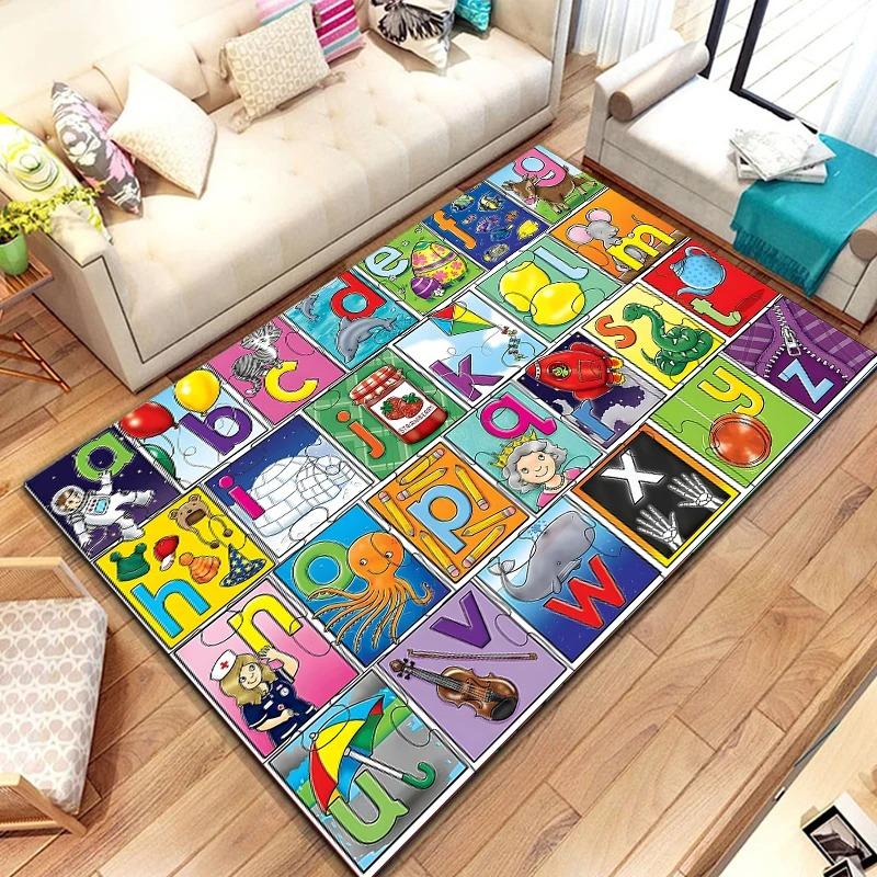 Alphabet Lernteppich Matte Teppich ABC Buchstaben Zahlen Tiere Formen Pädagogisch Kinder Heimdekoration Bodenmatte Teppiche für Schlafzimmer