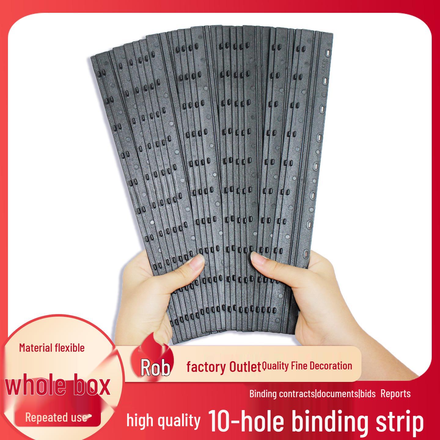 100-Piece 10-Hole A4 Binding Strips, 3mm Thick, Black 3mm [about 25 sheets]