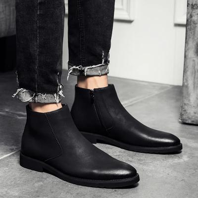 Fashion British Style Chelsea Boots Men Casual Slip On Ankel Boots Business Dress Leisure Cotton Shoes Leather Male Basic Plush Boots