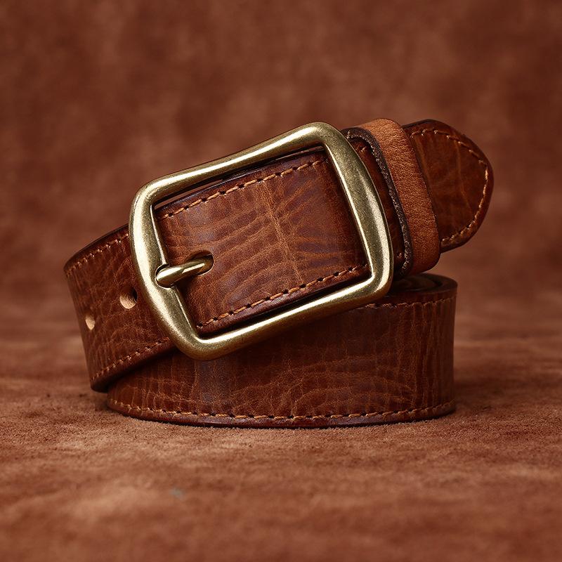Ręcznie robiony, vintage, męski pasek ze skóry bydlęcej licowej, wszechstronny, casualowy pasek, męski pasek do jeansów z klamrą na pin, z prawdziwej skóry