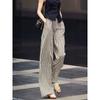 Women's High Waist Wide Leg Pants Black White Vertical Striped Loose Casual Office Fashion Trousers