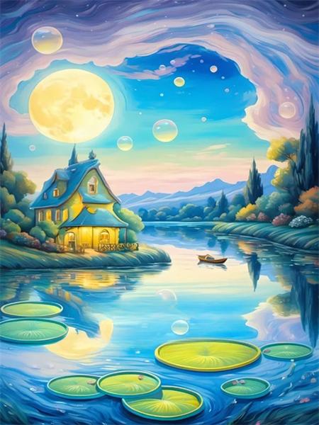 5D Diamond Painting House River Full Square Round Embroidery Fantasy Landscape Mosaic Home Decor