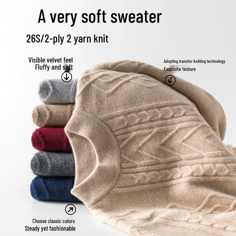 Hengyuanxiang Men's Pure Cashmere Pullover Sweater