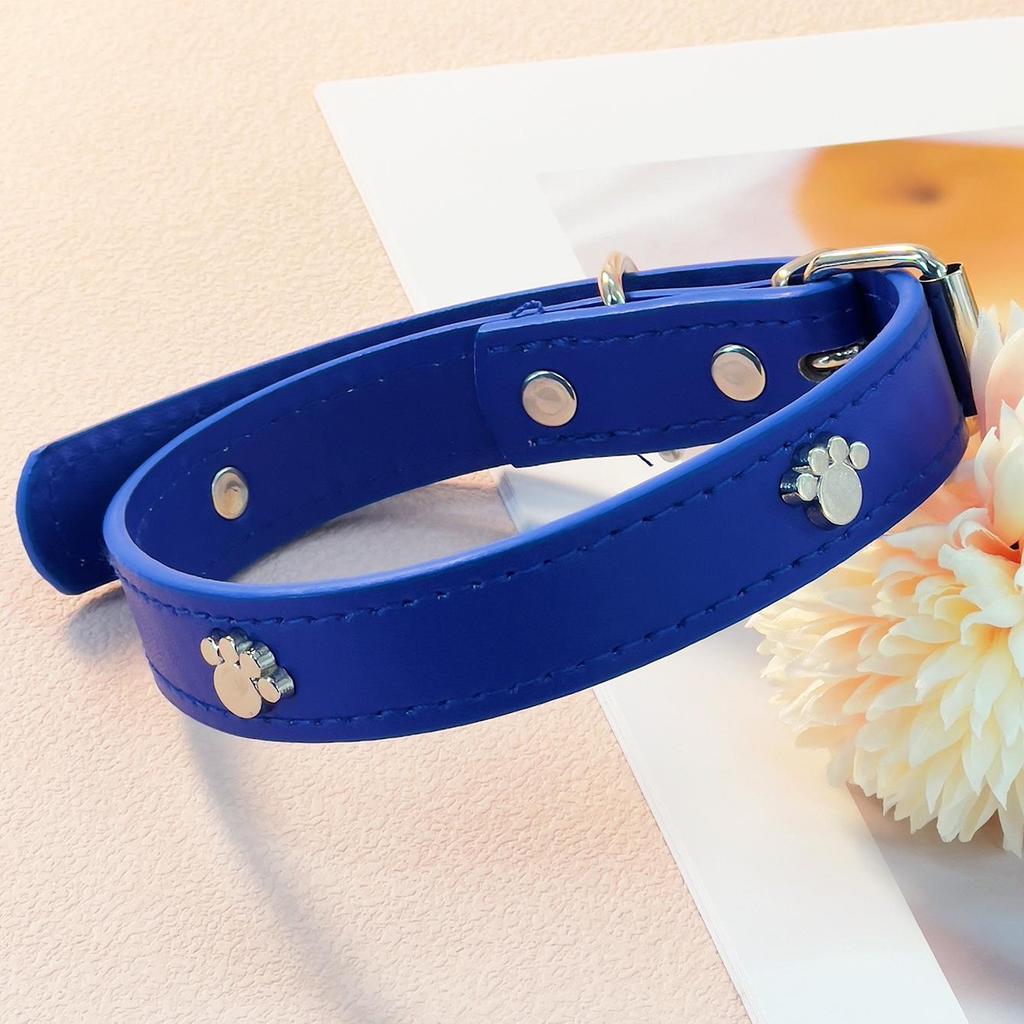 Pet Paw Print PU Leather Collar with Metal Decor for Small and Medium Dogs and Cats