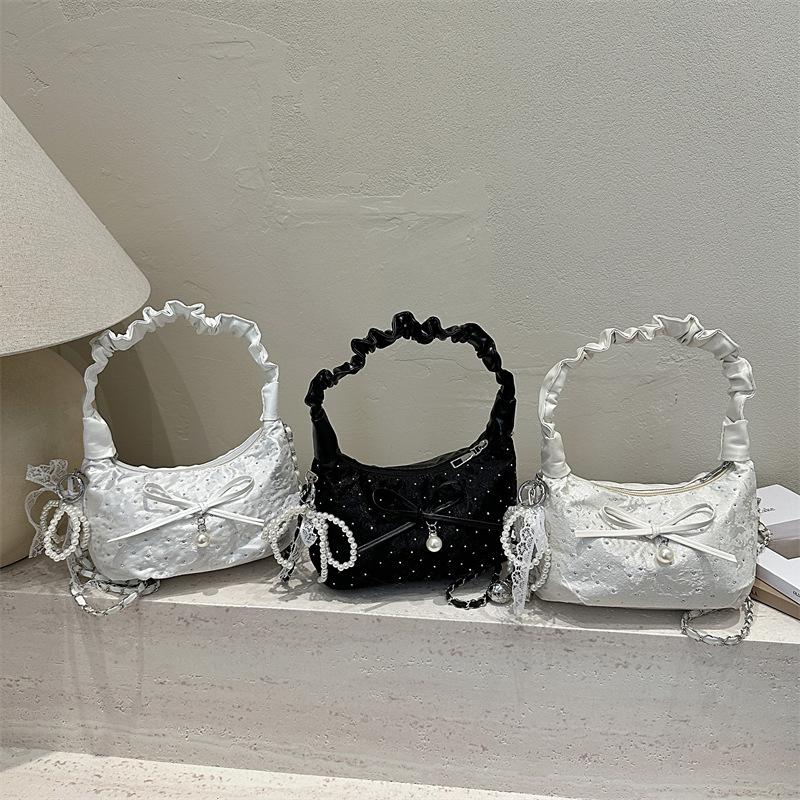 Premium Achseltasche Neue Schleife Ein Schulter Crossbody Damen Tasche Mode Handgefaltete Knödeltasche Perle