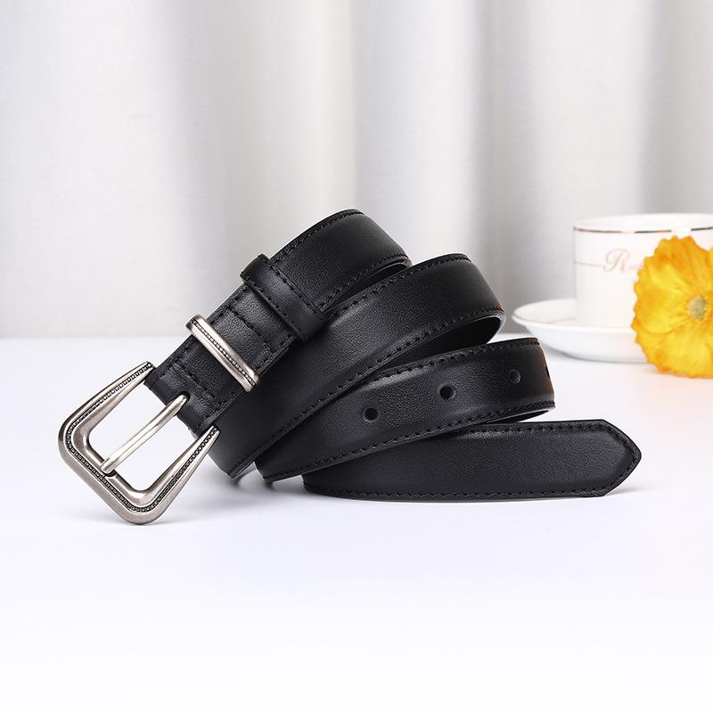 New Simple And Fashionable First-Layer Cowhide Belt Women S Versatile Pin Buckle Decorative Casual Jeans Belt Women S 95cm