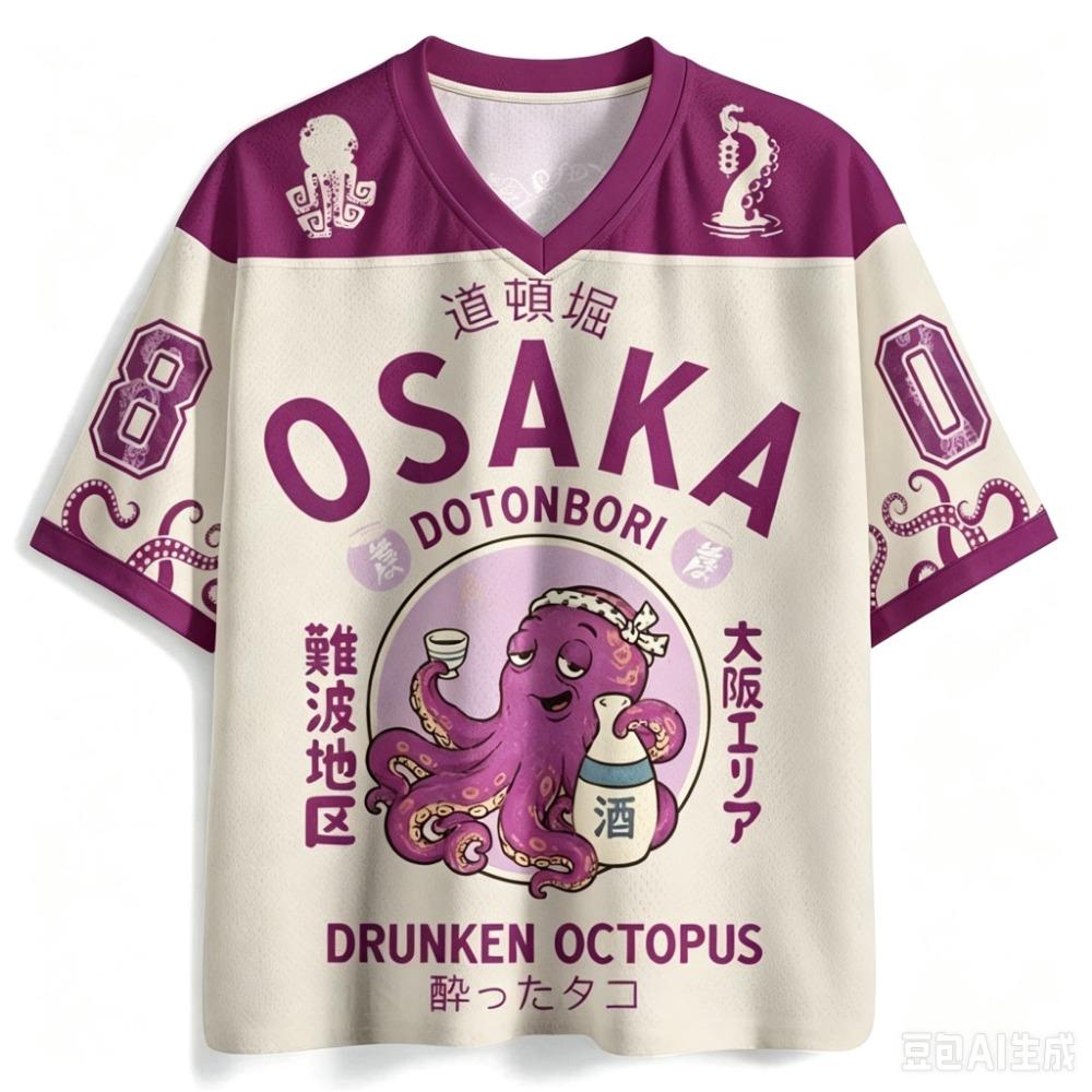 Y2K Osaka Octopus Pattern 3D Print Men sport V-neckT-shirt Outdoor street casual Fashion Quick-drying Breatha parent-child cloth
