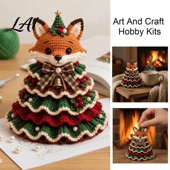 DIY Yarn Knitting Projects Animal Christmas Tree Crochet Kit Highland Cow Cute Handmade Holiday Ornament Dachshund Cat Crafting Kit for Beginners,