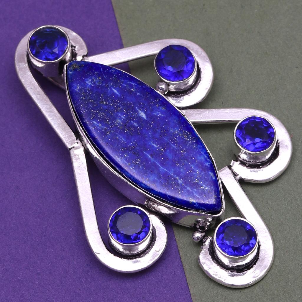 Lapis Silver Necklace Lazuli  Gifted Gemstone Pendant Jewelry 18" Handmade