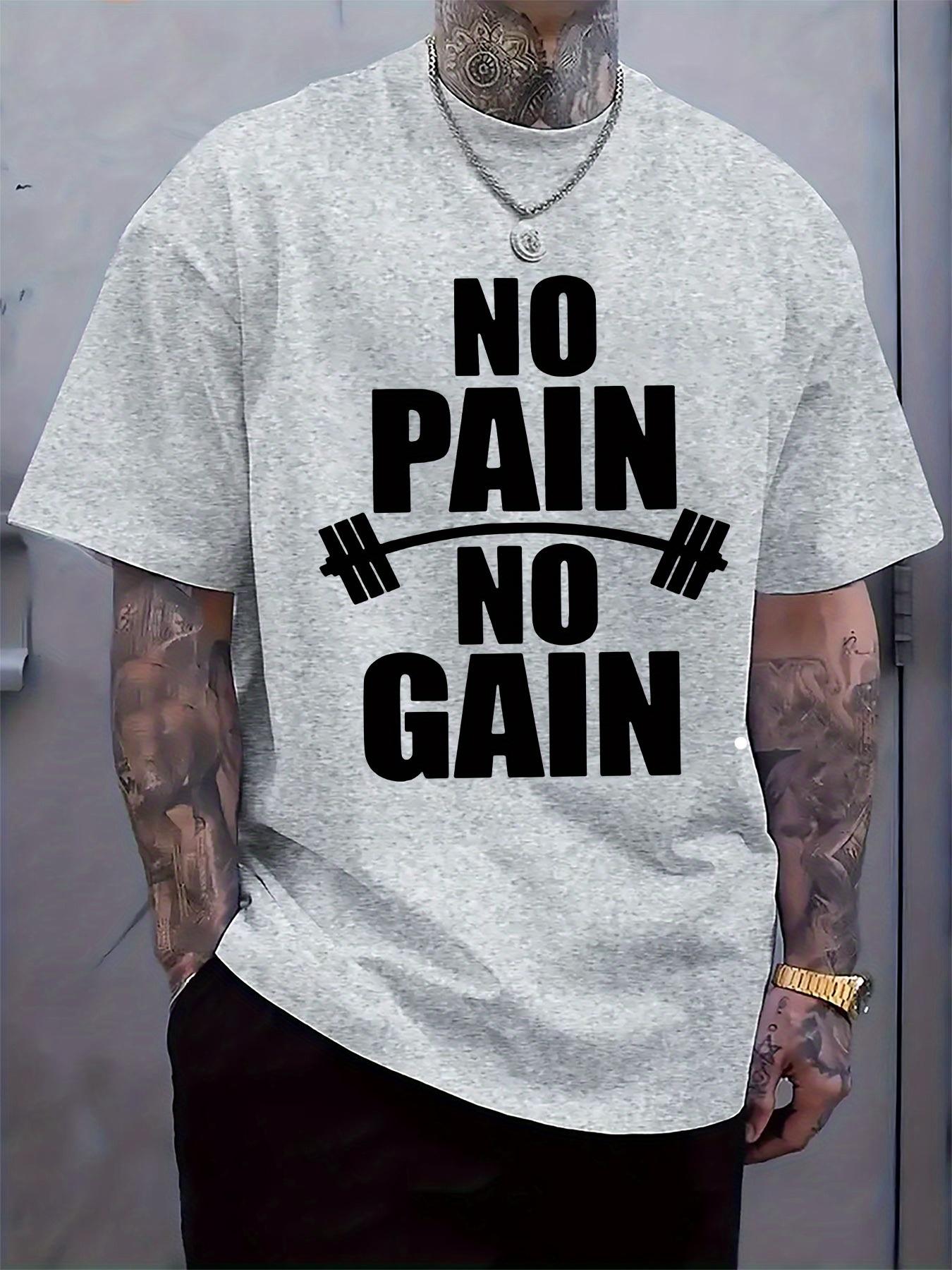 Motivational No Pain No Gain Graphic T-shirt - White Fitness-Inspired Crew Neck Tee for Summer L