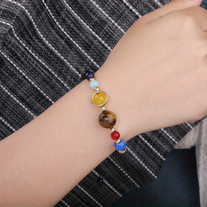 1Pc Cosmic Galaxy Solar System Bracelet for Women Men Natural Stone Resin Star Beads Nine Planet Bracelet Adjustable Bangle