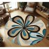 Vintage Abstract Bloom Round Rug, Blue Beige Retro Swirl Floral Art Printed Circular Floor Mat for Living Room Bedroom