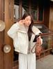 Short Lamb Wool Lapel PU Jacket