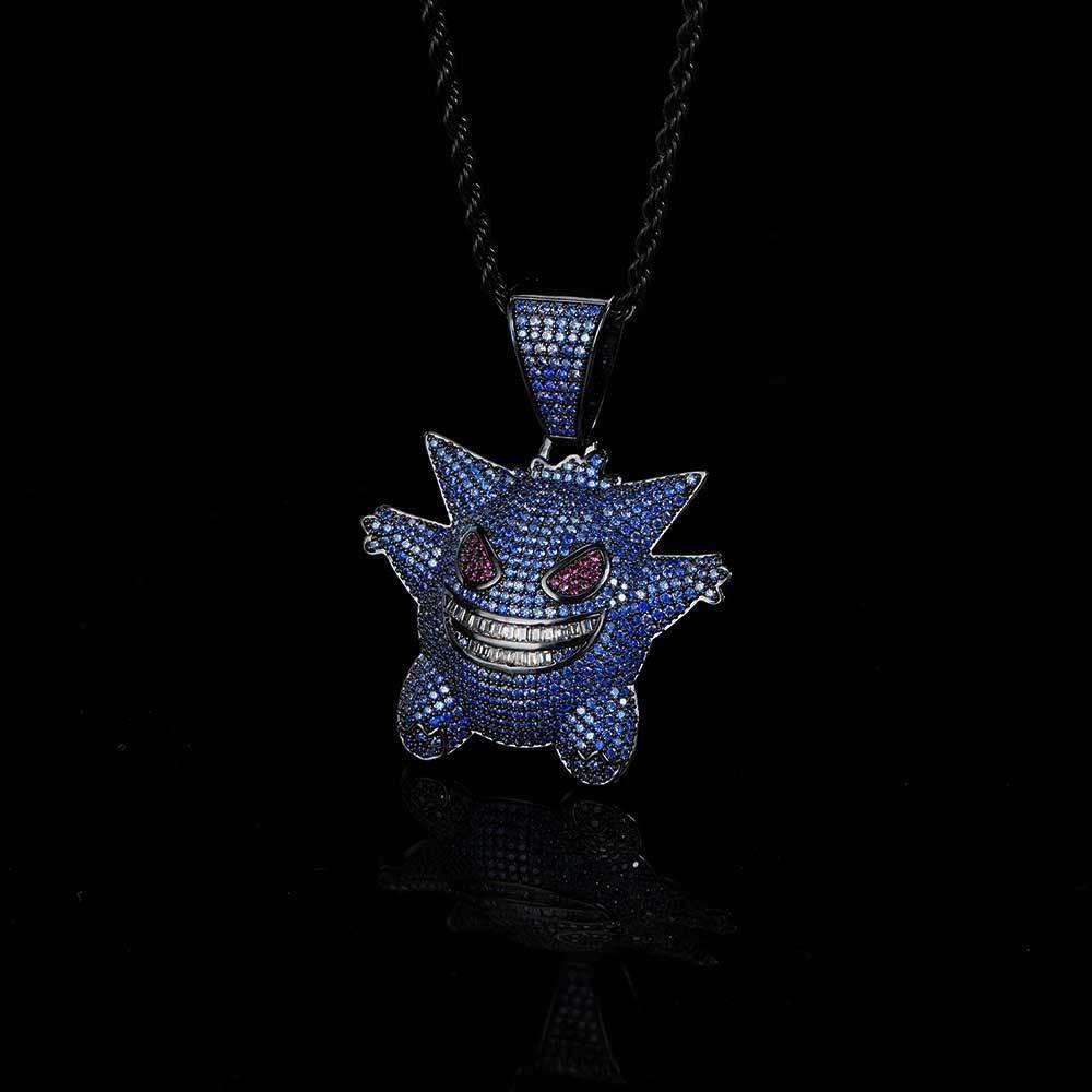 European & American Cartoon Anime Gengar Pendant Little Monster Rhinestone Hip Hop Necklace