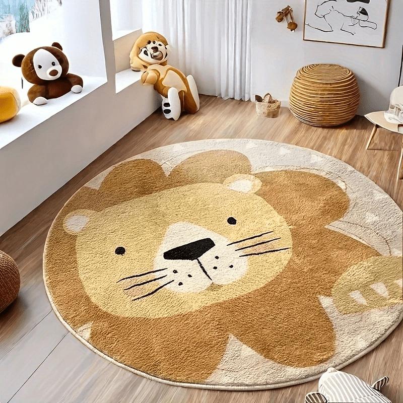 

VIKAMA Cute Cartoon Lion Round Carpet Children s Room Bedroom Decoration Soft Non-Slip Playroom Play Mat Home Decoration 60x60cm 24inch
