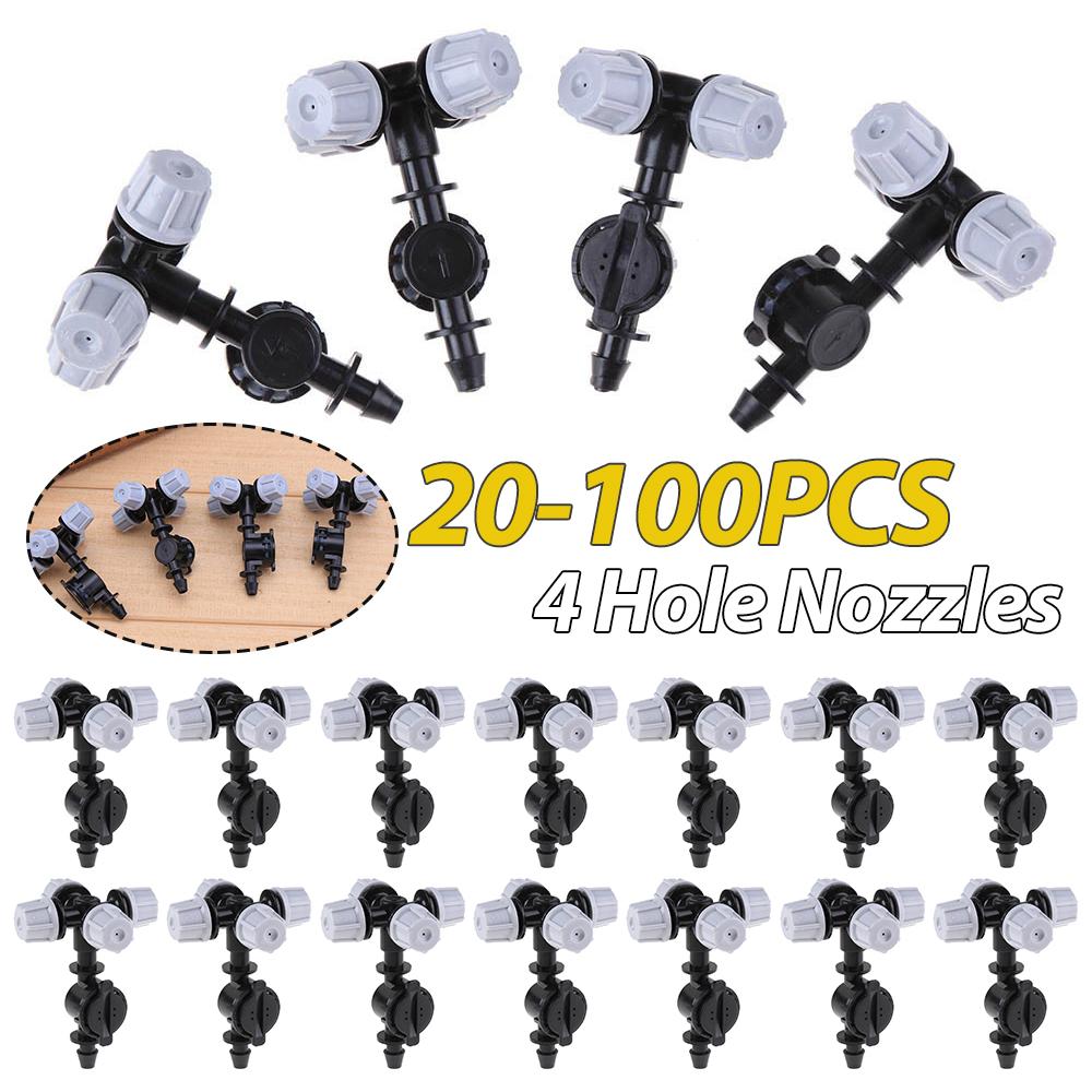20/100pcs Agricultura Sprinklers Four Outlets Atomizing Misting Sprayer High Pressure for Outdoor Misting Cooling System