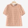 ZANZEA Women Casual Round Neck Short Sleeve Loose Crochet Patchwork Blouse