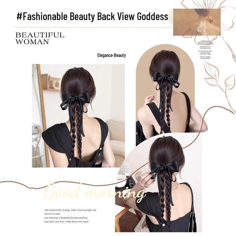 Women's Claw Clip Bow Ribbon Ponytail Braid – Elegant Curly Hair Updo Clip
