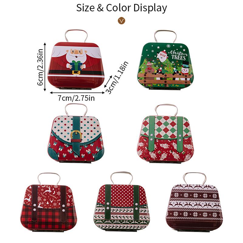 Santa Claus Tinplate Candy Box Cute Handbag Shape Candy Box Kids Gifts Small Tin Box Cookie Gift Box For Christmas Decoration