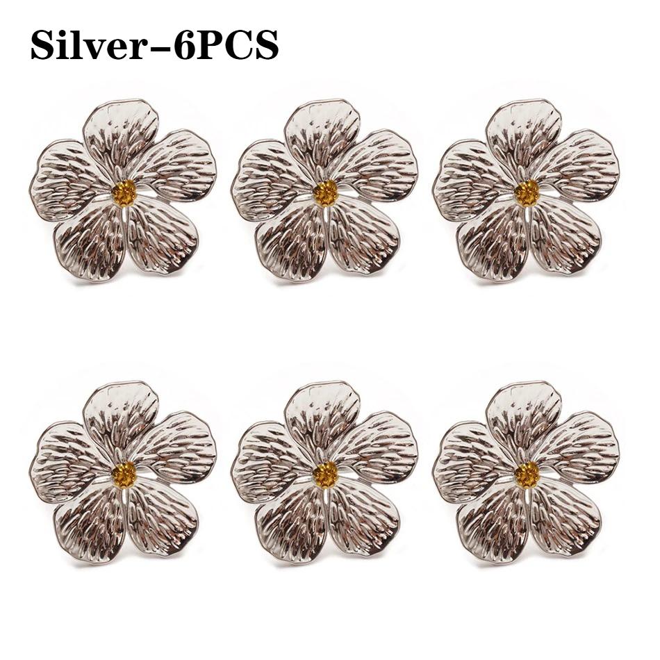 Round Painted White Flower Napkin Ring Five-Petal Floral Plumeria Plant Decorative Napkin Holder for Table Setting Dining Decor