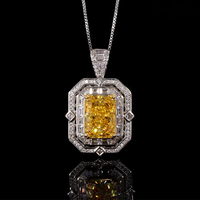

Jewelry Copper Bottom Gold-Plated High Carbon Diamond Ice Flower Square Diamond Copper Inlay Temperament Light Luxury Square Pendant Female 10 * 14